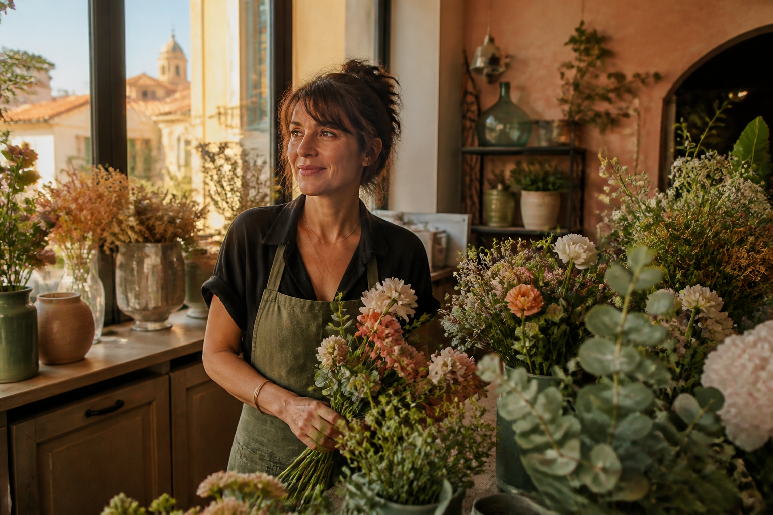 Fleuriste photographiée dans sa boutique à Toulouse