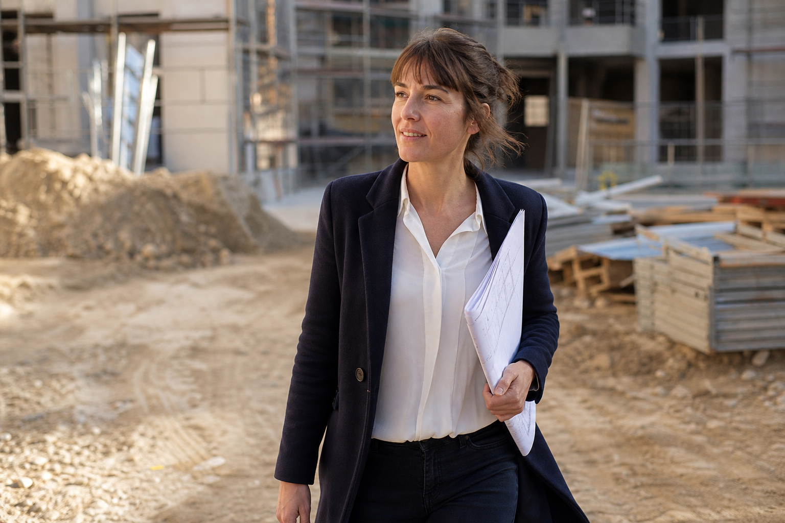 Architecte photographiée sur un chantier